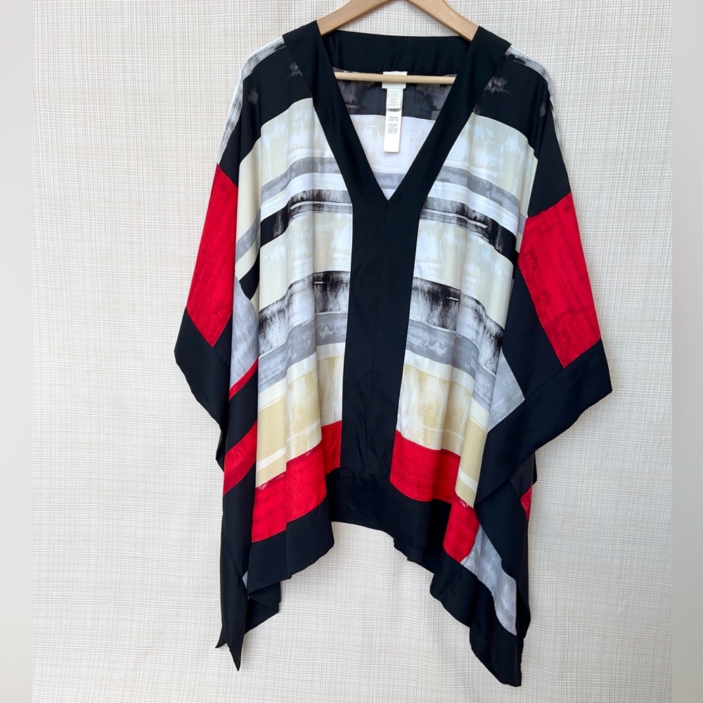 Chico's Asymmetrical Caftan Tunic Draped Kimono Sleeve Billowy 90s Minimalist